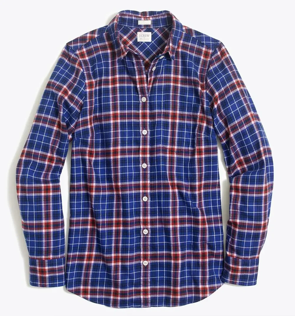 J. Crew Boy Fit Flannel Shirt Blue Cinnamon Pink G7627 Size M